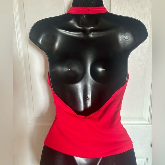 Red Plunge Neck Halter Top - Picture 2 of 2